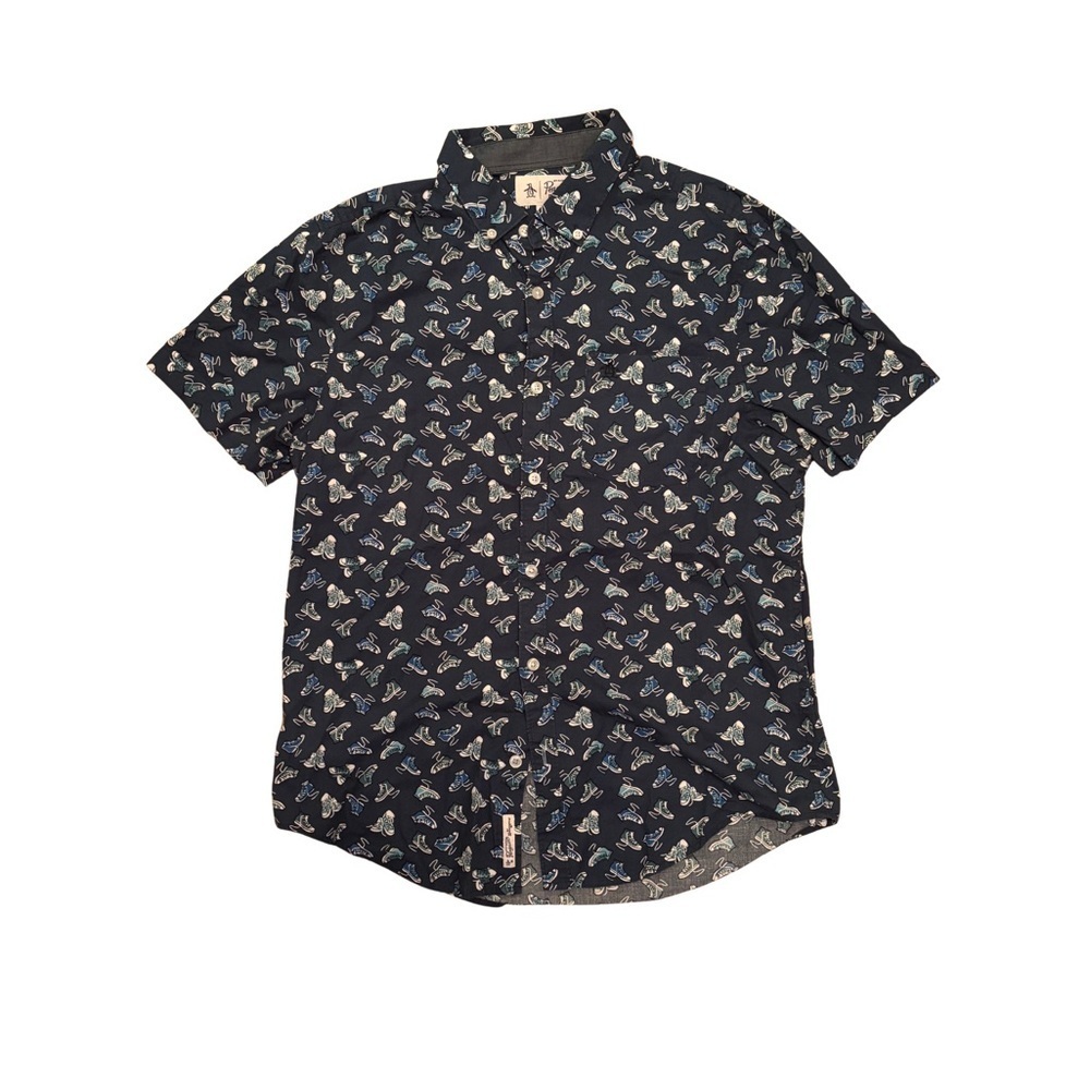 Penguin Sneaker Print Navy Blue Patterned Shirt